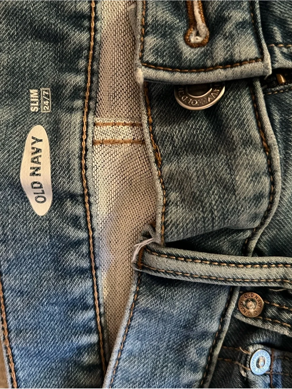Old Navy Men's Light Blue Slim Straight Distressed Jeans